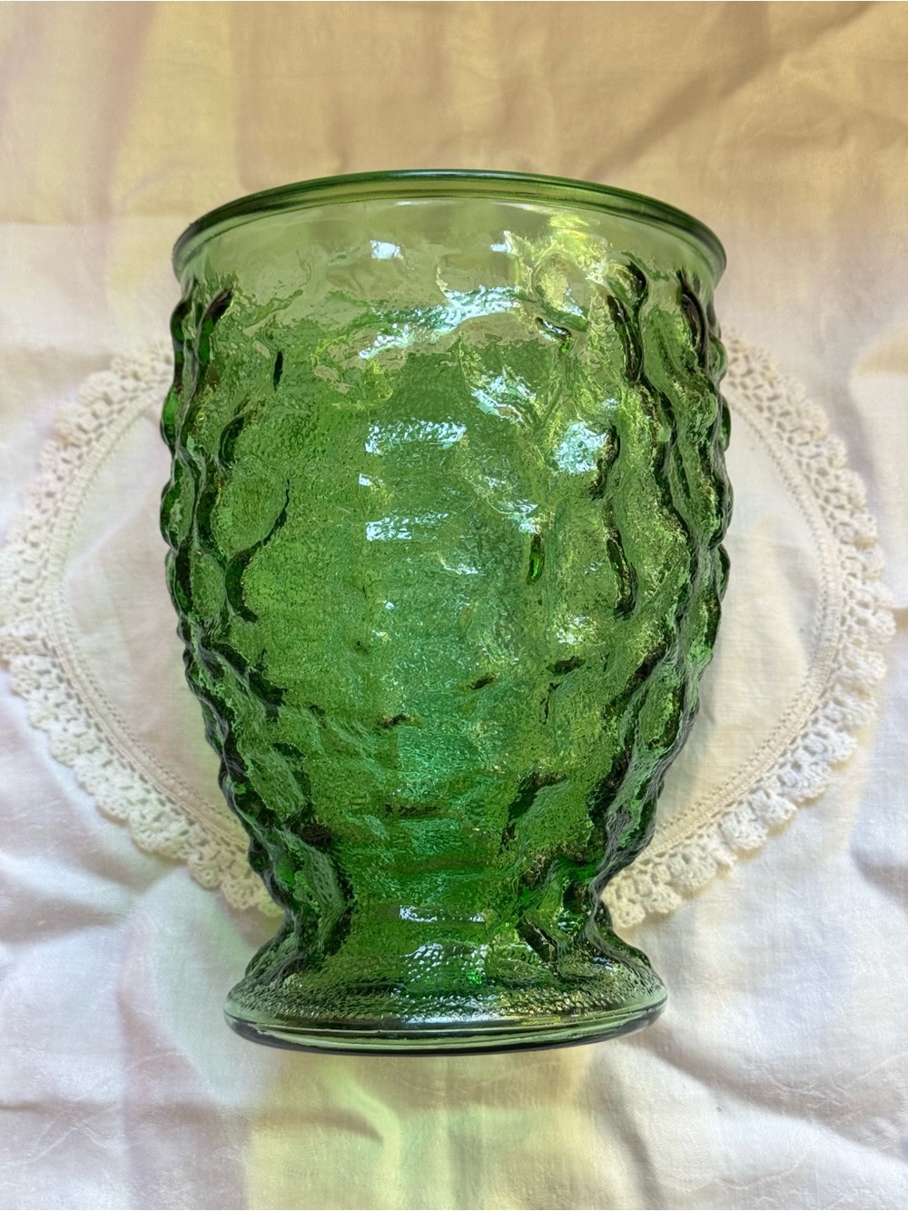 ✨Vintage Art Deco Crinkle Glass Wide Mouth Vase✨